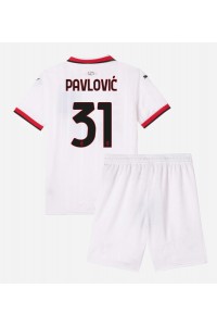 AC Milan Strahinja Pavlovic #31 Jalkapallovaatteet Lasten Vieraspeliasu 2024-25 Lyhythihainen (+ Lyhyet housut)